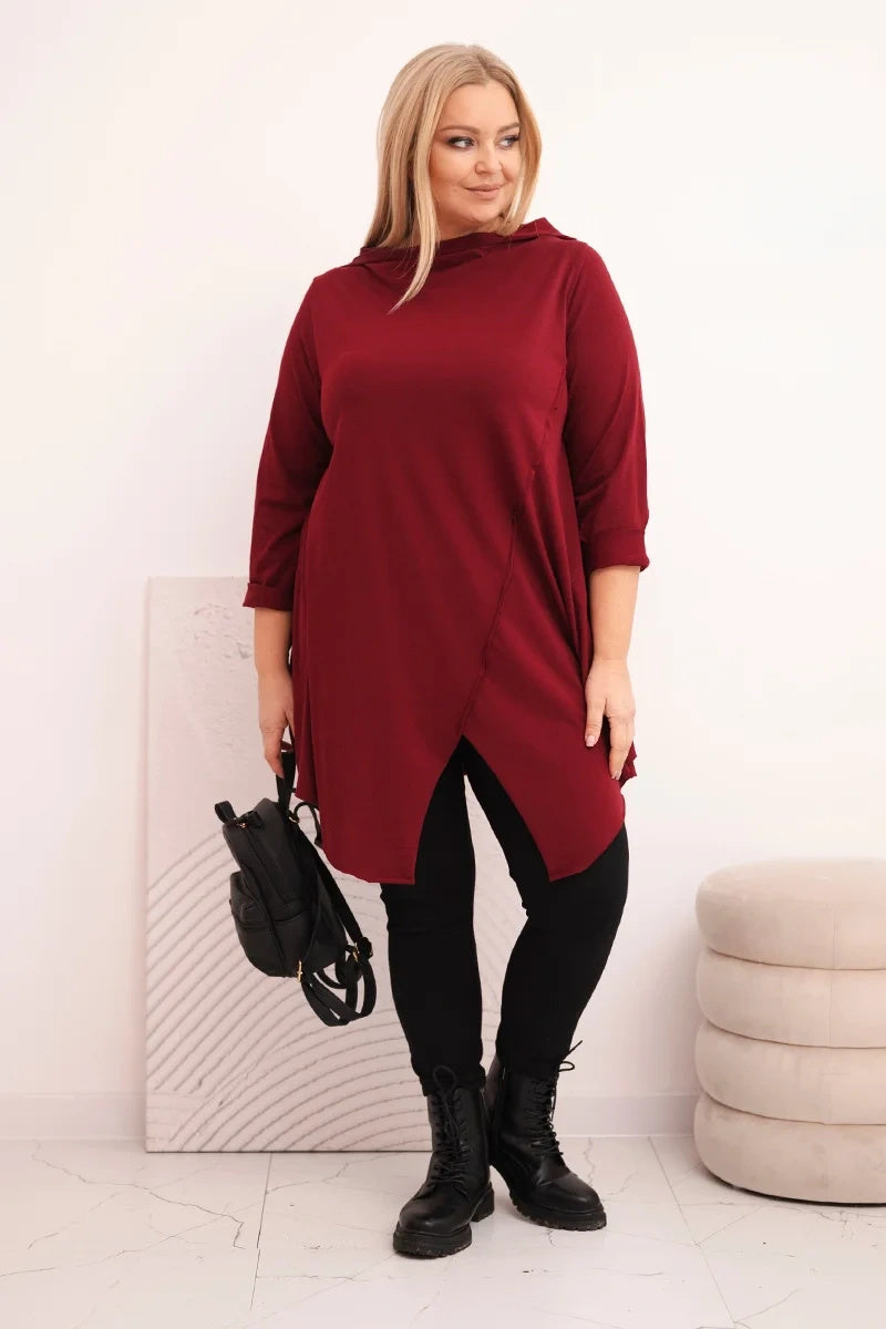 Асиметрична блуза Plus Size с навити ръкави