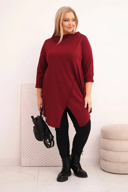 Асиметрична блуза Plus Size с навити ръкави