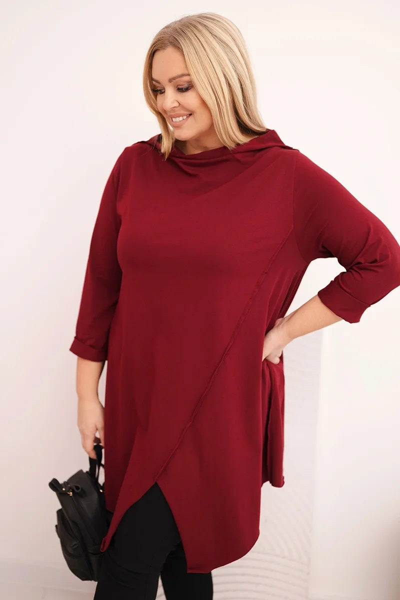 Асиметрична блуза Plus Size с навити ръкави
