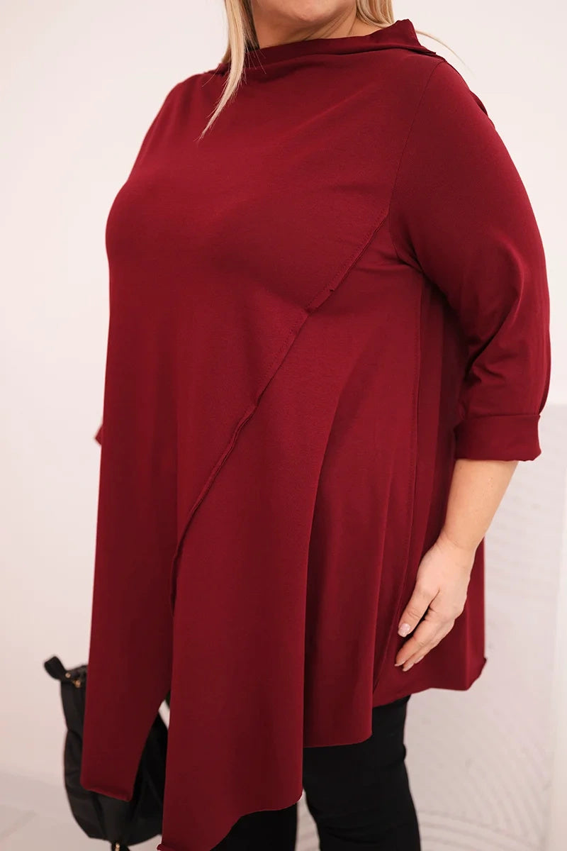 Асиметрична блуза Plus Size с навити ръкави