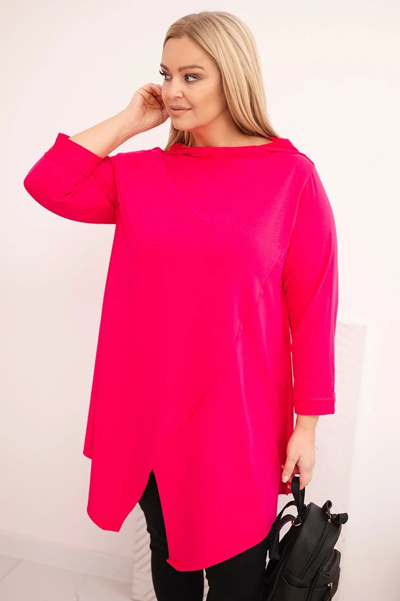 Асиметрична блуза Plus Size с навити ръкави
