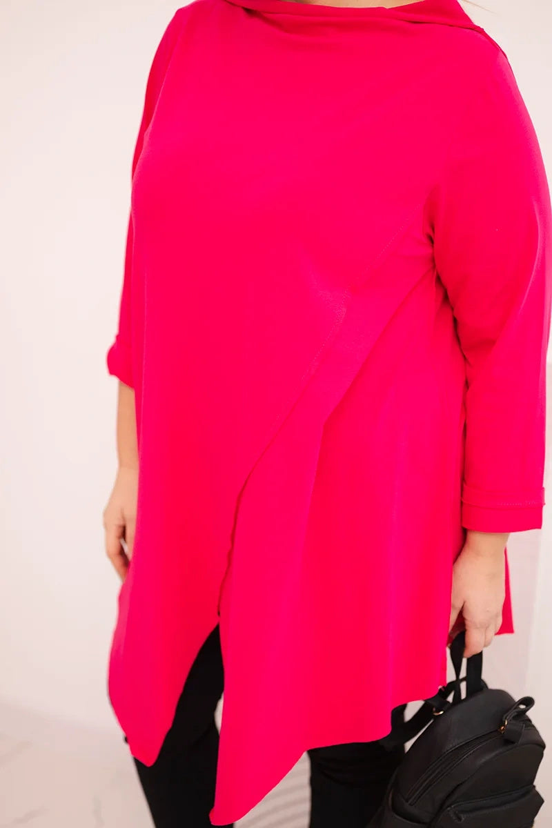Асиметрична блуза Plus Size с навити ръкави