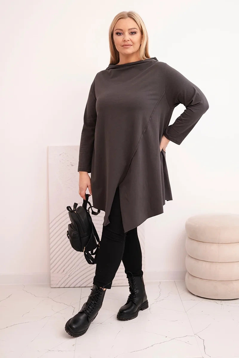 Асиметрична блуза Plus Size с навити ръкави