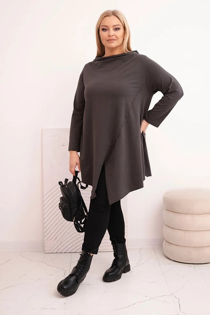 Асиметрична блуза Plus Size с навити ръкави