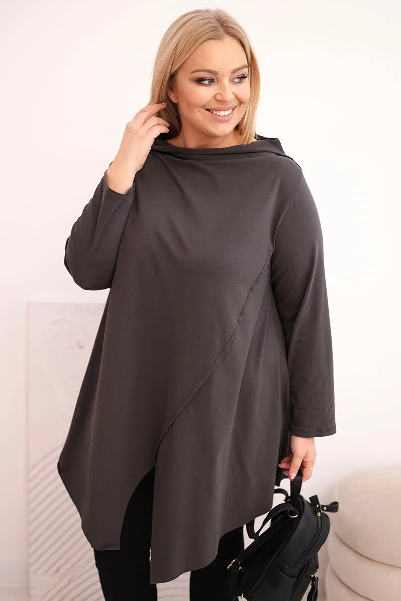 Асиметрична блуза Plus Size с навити ръкави