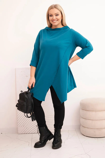 Асиметрична блуза Plus Size с навити ръкави