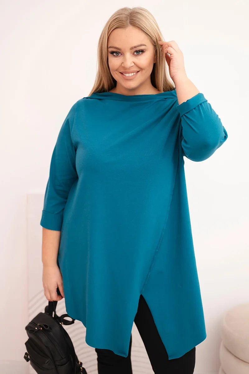 Асиметрична блуза Plus Size с навити ръкави