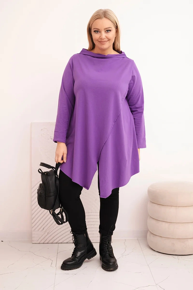 Асиметрична блуза Plus Size с навити ръкави