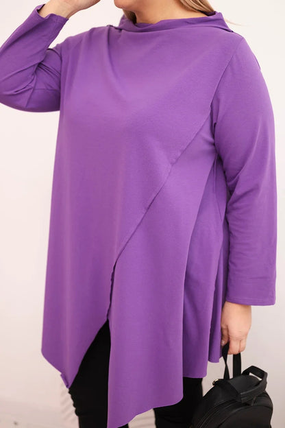 Асиметрична блуза Plus Size с навити ръкави