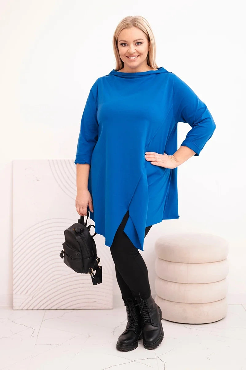 Асиметрична блуза Plus Size с навити ръкави