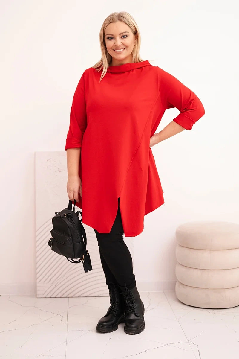 Асиметрична блуза Plus Size с навити ръкави