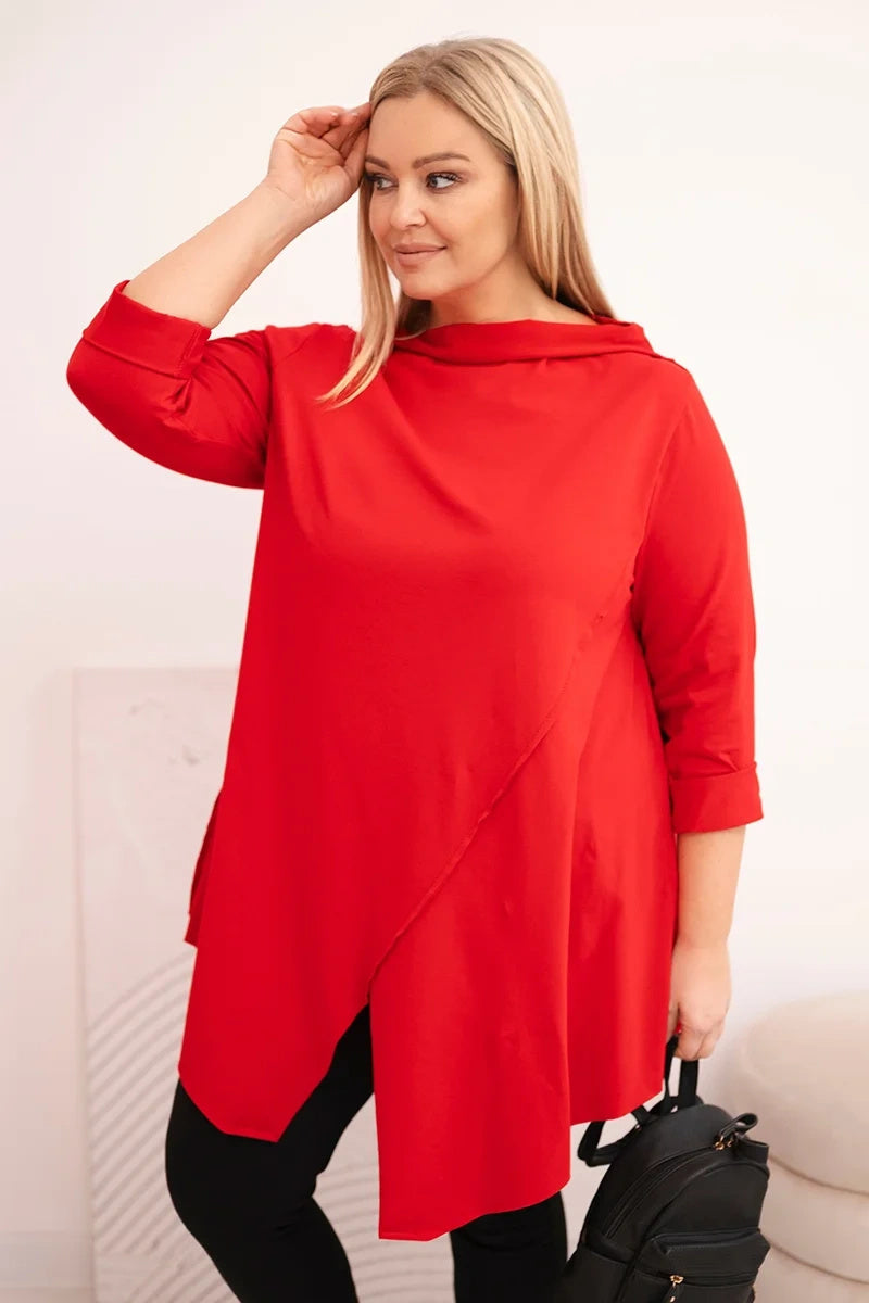 Асиметрична блуза Plus Size с навити ръкави