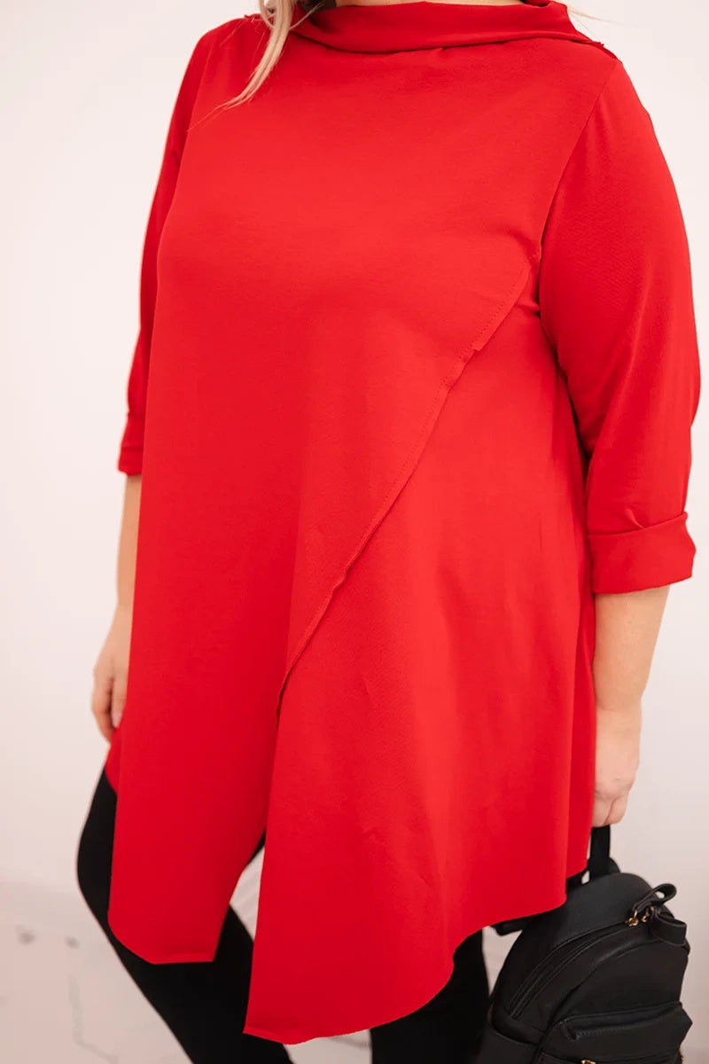Асиметрична блуза Plus Size с навити ръкави