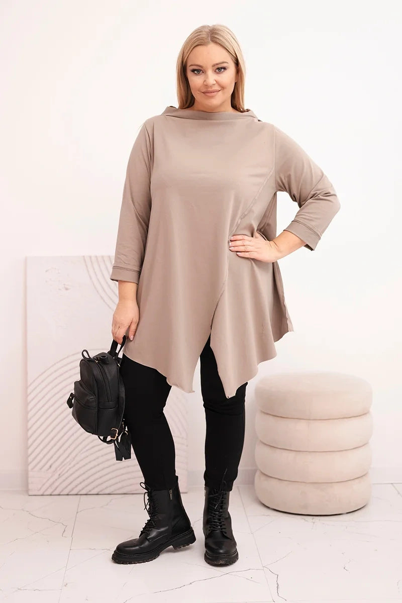 Асиметрична блуза Plus Size с навити ръкави