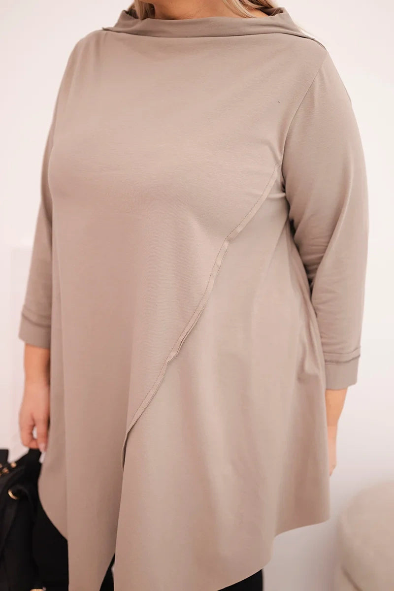 Асиметрична блуза Plus Size с навити ръкави