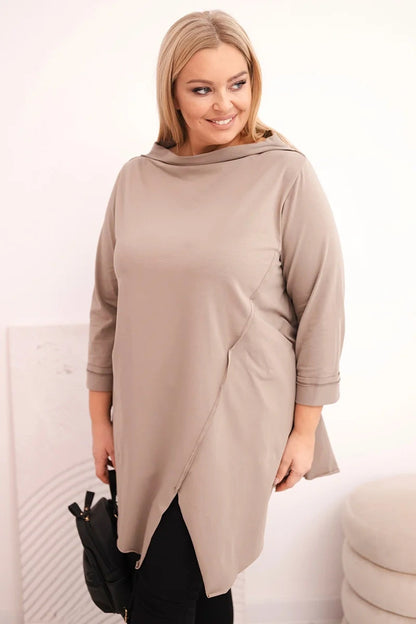 Асиметрична блуза Plus Size с навити ръкави