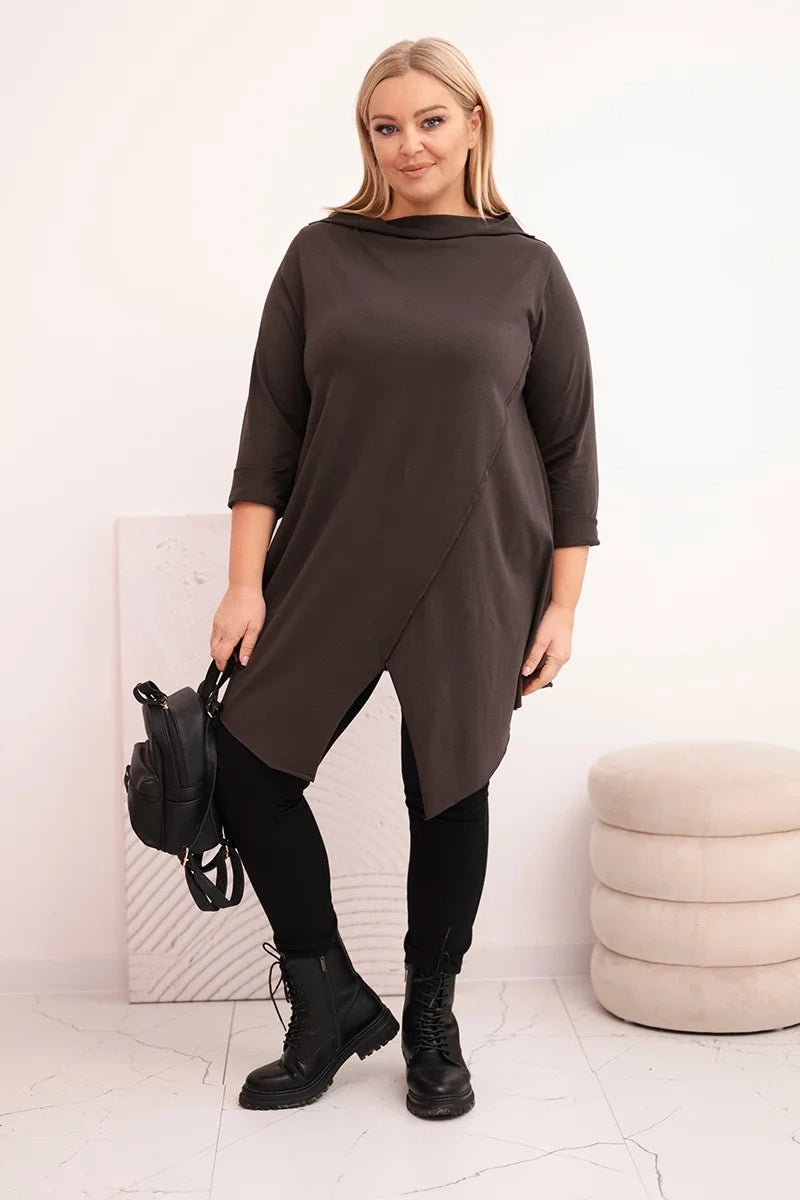 Асиметрична блуза Plus Size с навити ръкави