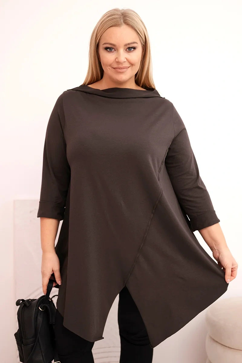 Асиметрична блуза Plus Size с навити ръкави