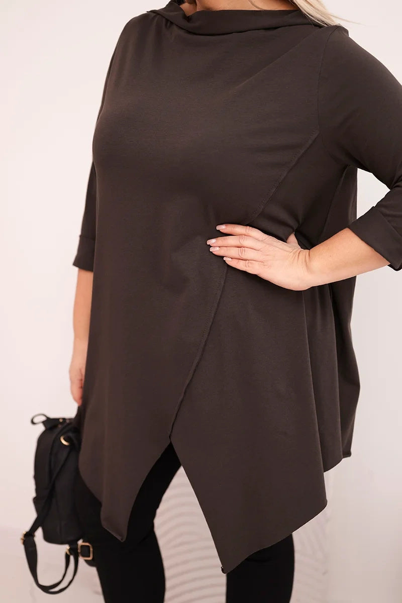 Асиметрична блуза Plus Size с навити ръкави