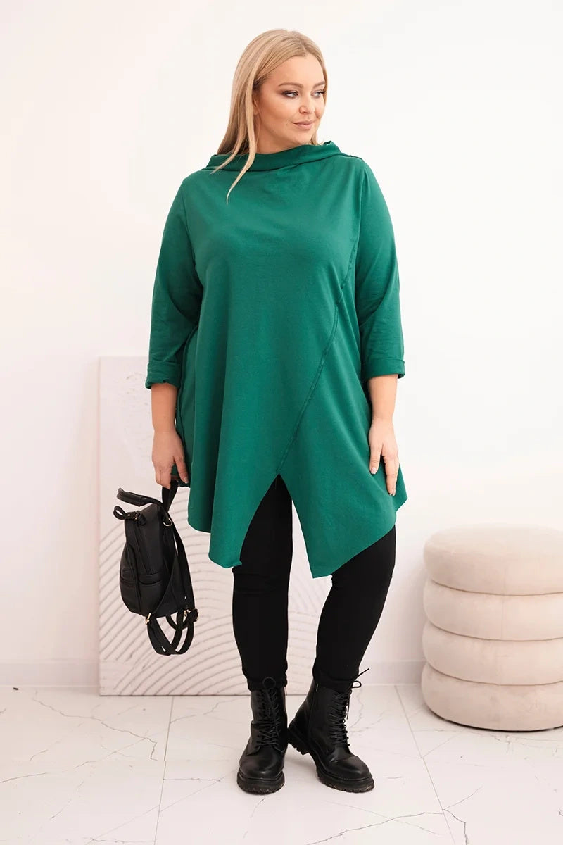 Асиметрична блуза Plus Size с навити ръкави