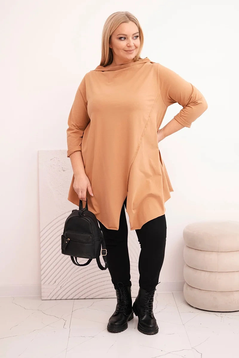 Асиметрична блуза Plus Size с навити ръкави