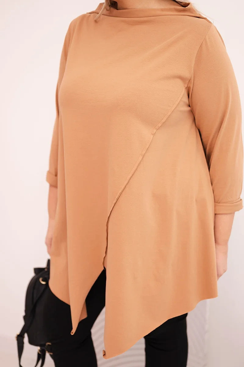 Асиметрична блуза Plus Size с навити ръкави