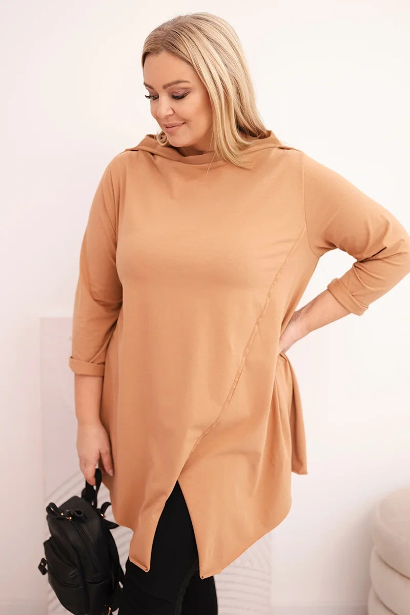 Асиметрична блуза Plus Size с навити ръкави