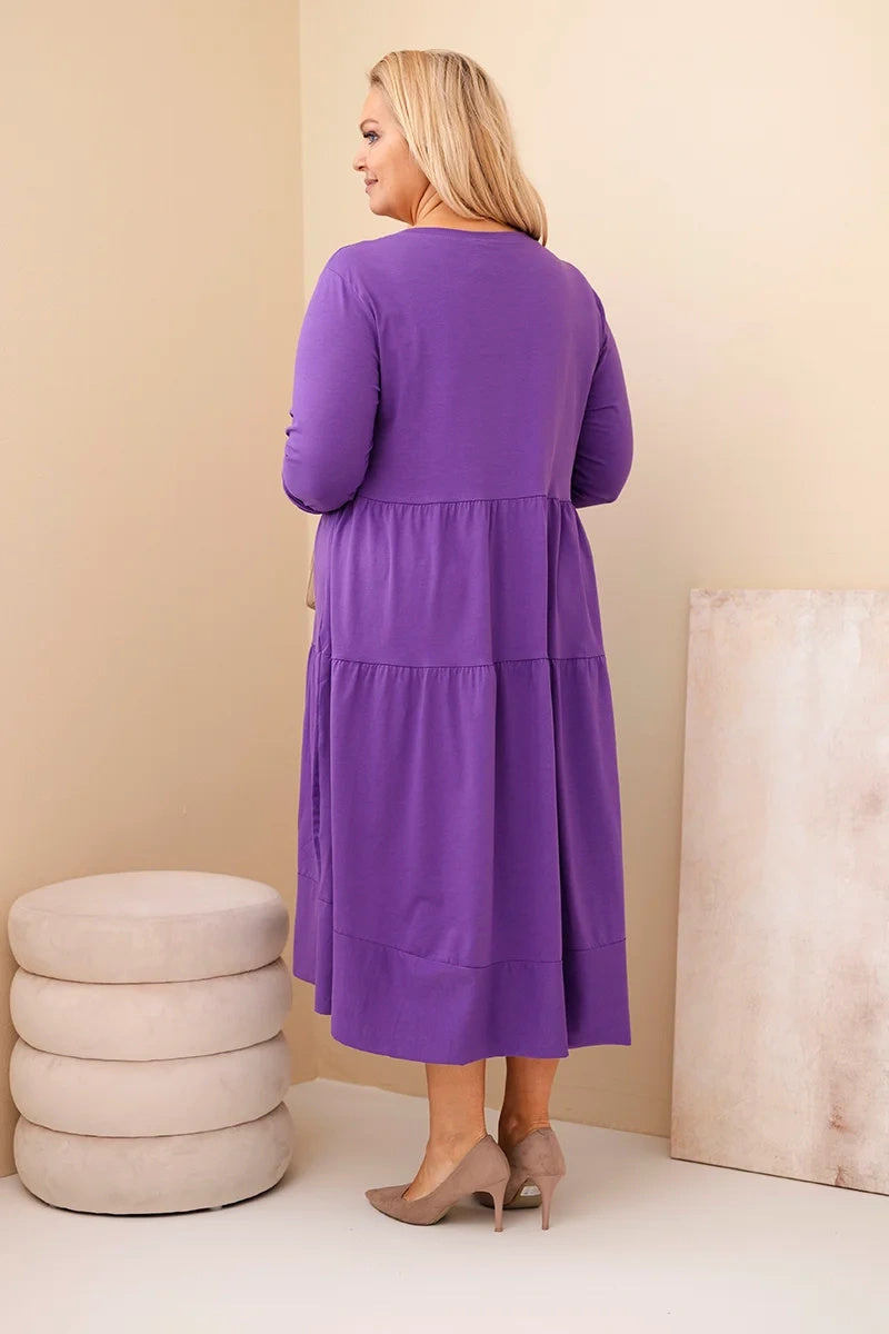 Памучна рокля с волани и навити ръкави