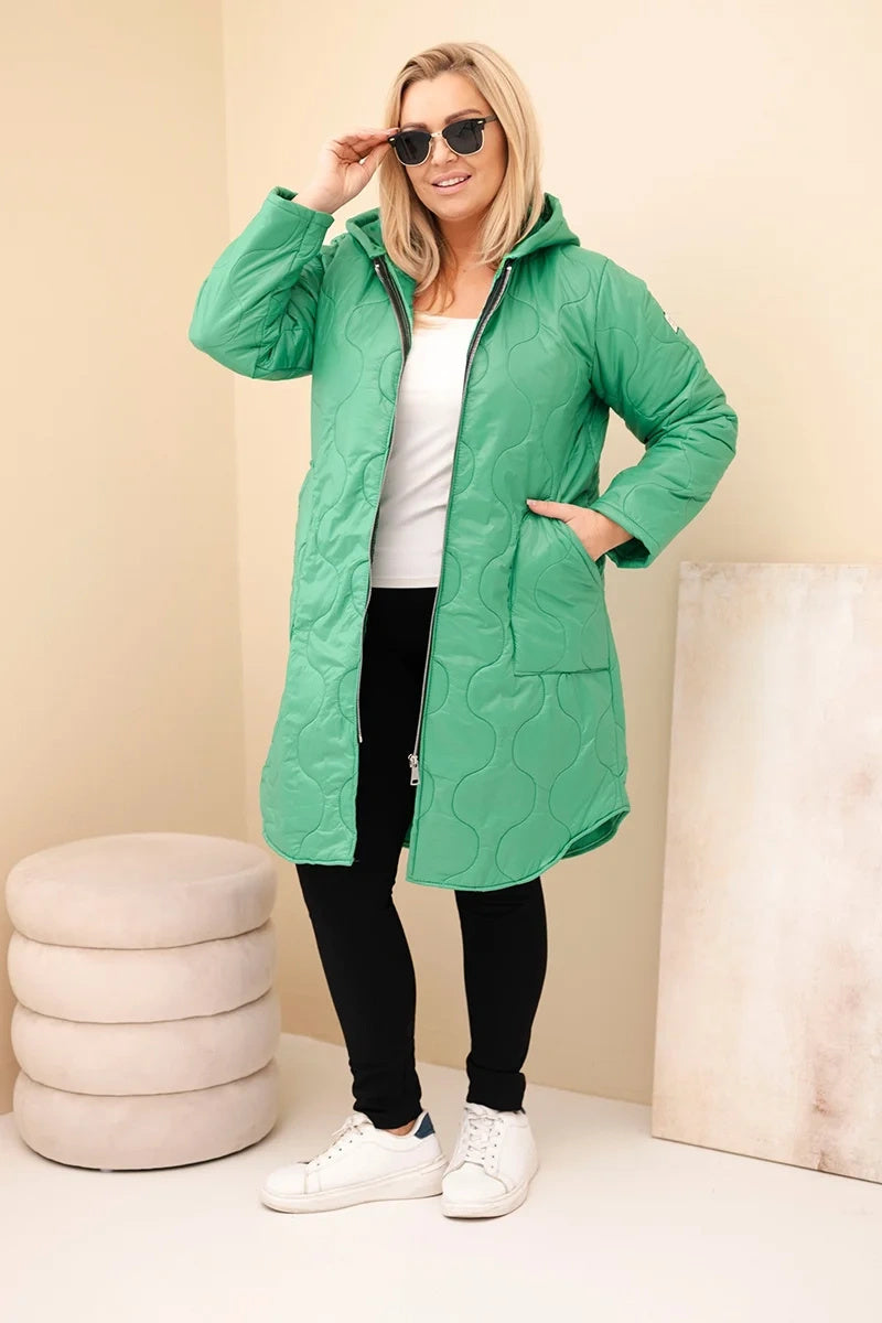 Women's winter quilted Plus Size jacket with a hood red