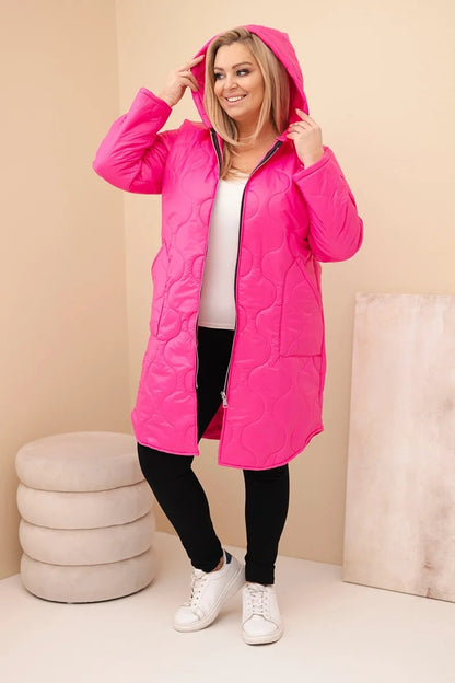 Women's winter quilted Plus Size jacket with a hood red