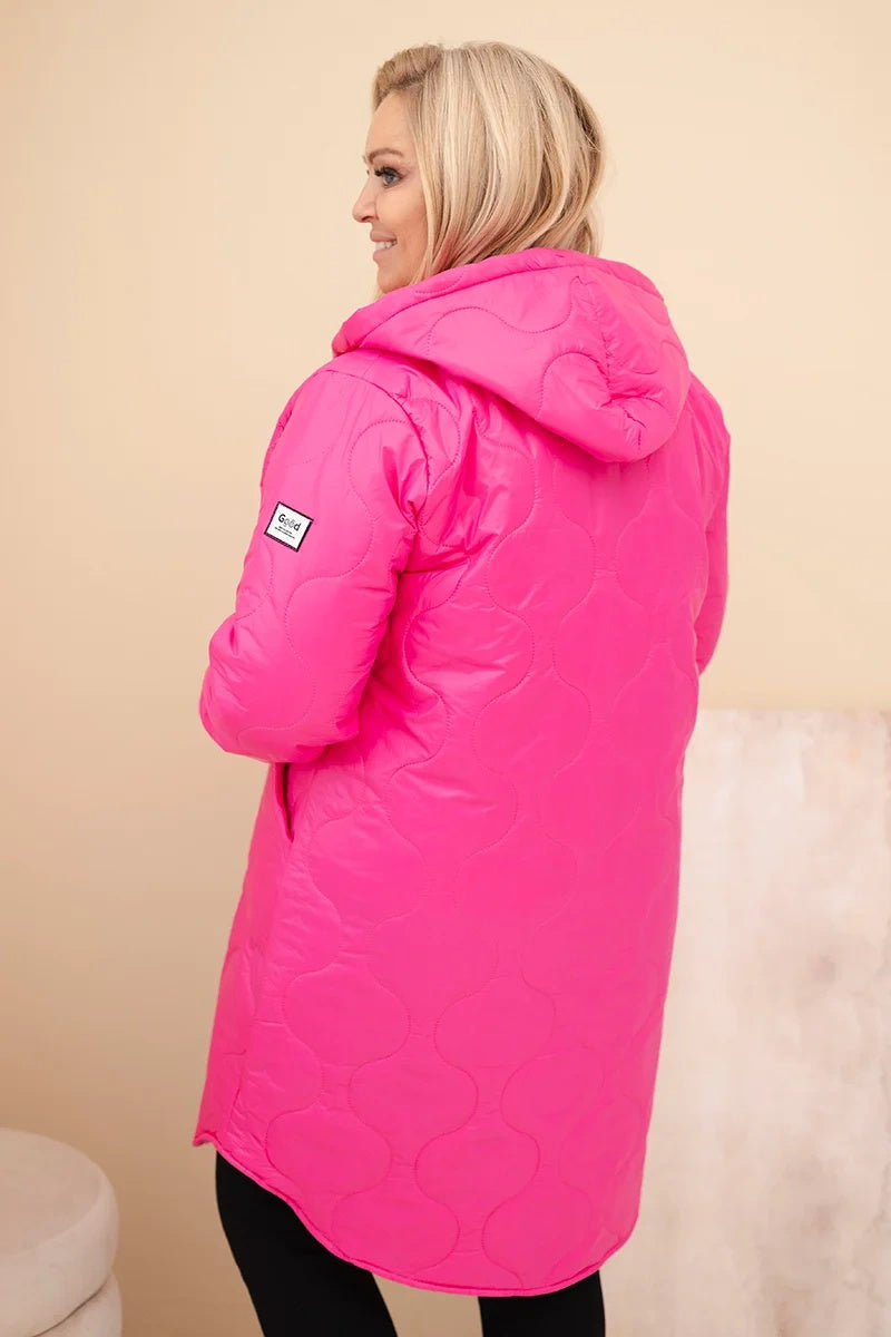 Women's winter quilted Plus Size jacket with a hood red