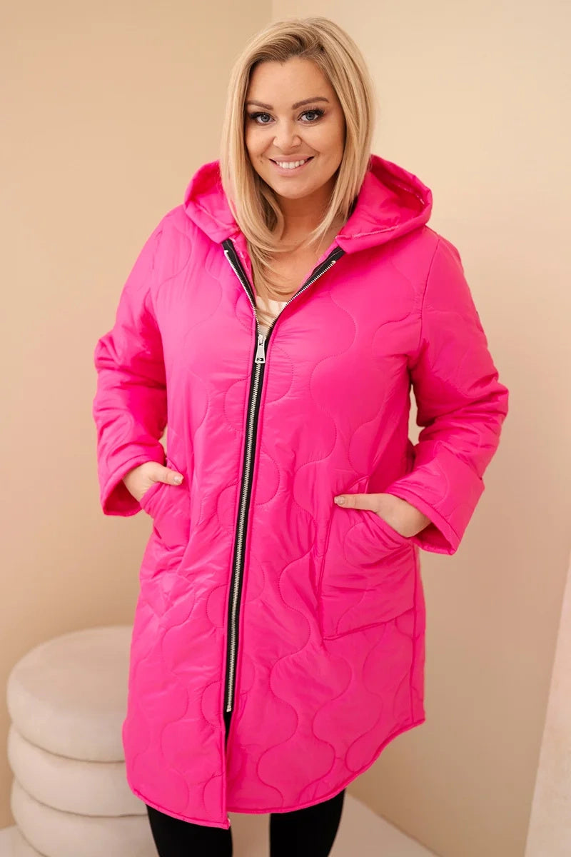 Women's winter quilted Plus Size jacket with a hood red