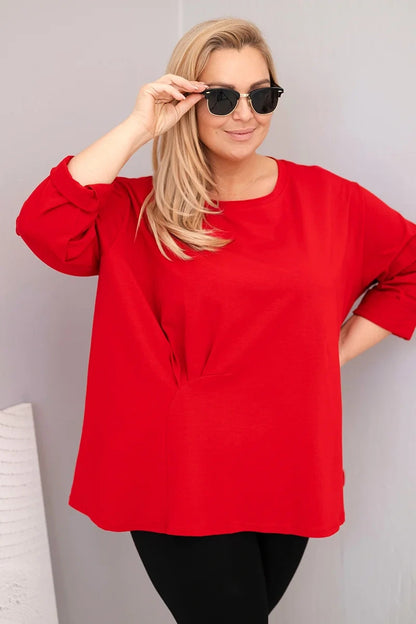 Дамска блуза с джоб и навити ръкави