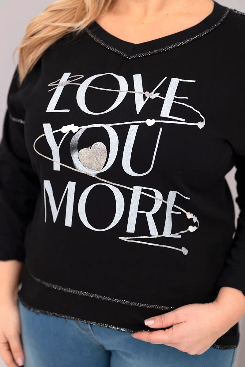 Дамска блуза с надпис Love You More и V-образно деколте