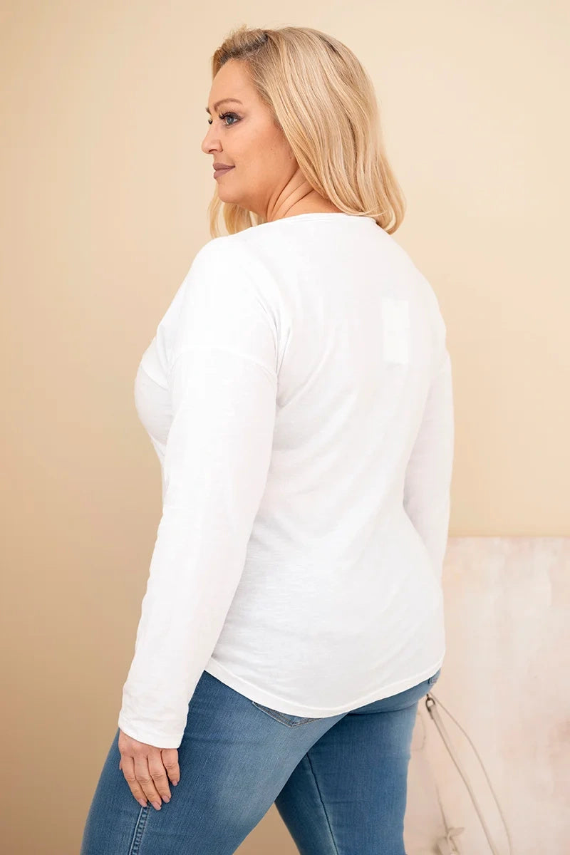 Свободна блуза с щампа и удължен гръб