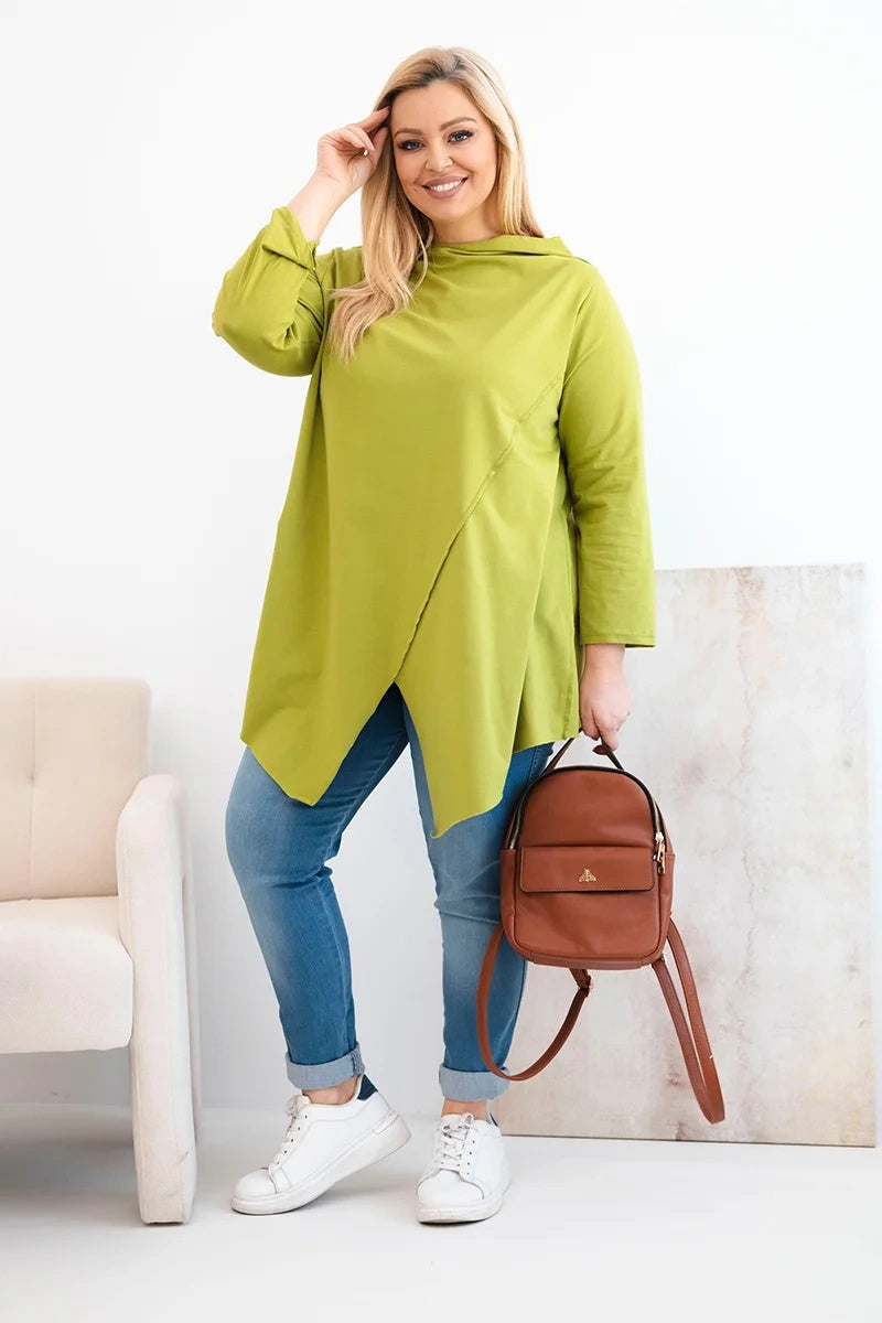 Асиметрична блуза Plus Size с навити ръкави