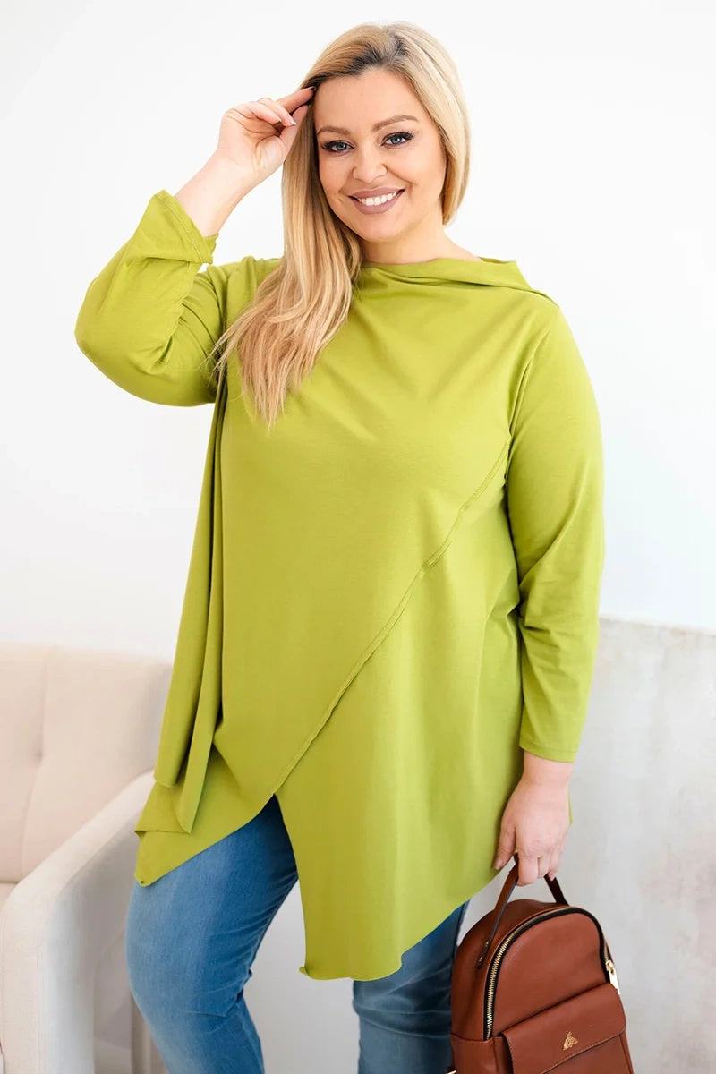 Асиметрична блуза Plus Size с навити ръкави