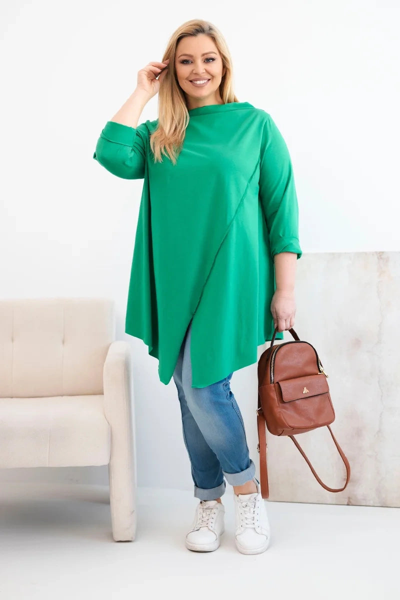 Асиметрична блуза Plus Size с навити ръкави