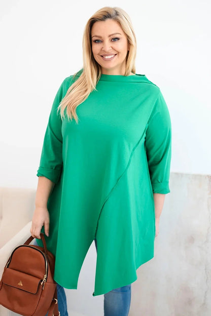 Асиметрична блуза Plus Size с навити ръкави
