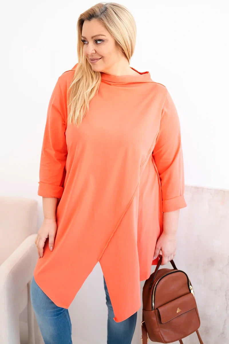 Асиметрична блуза Plus Size с навити ръкави