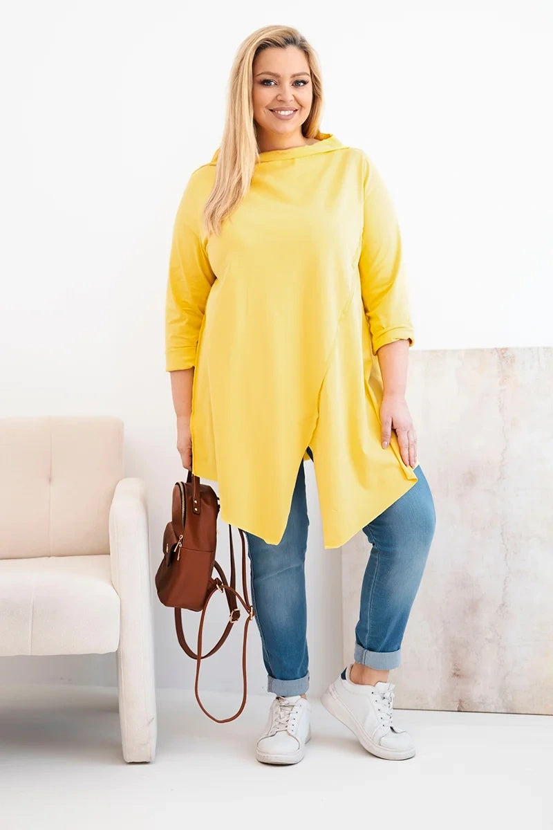Асиметрична блуза Plus Size с навити ръкави
