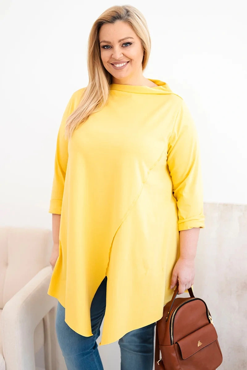 Асиметрична блуза Plus Size с навити ръкави
