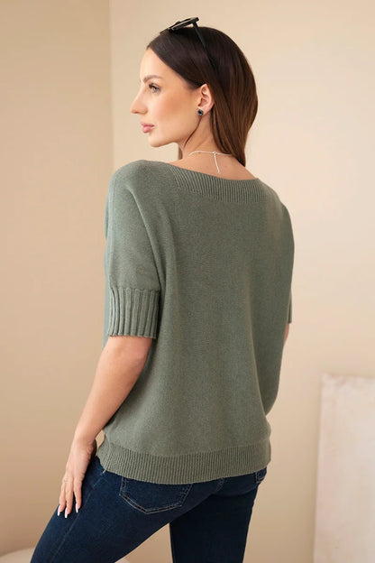 Свободен пуловер с къс ръкав от вискоза