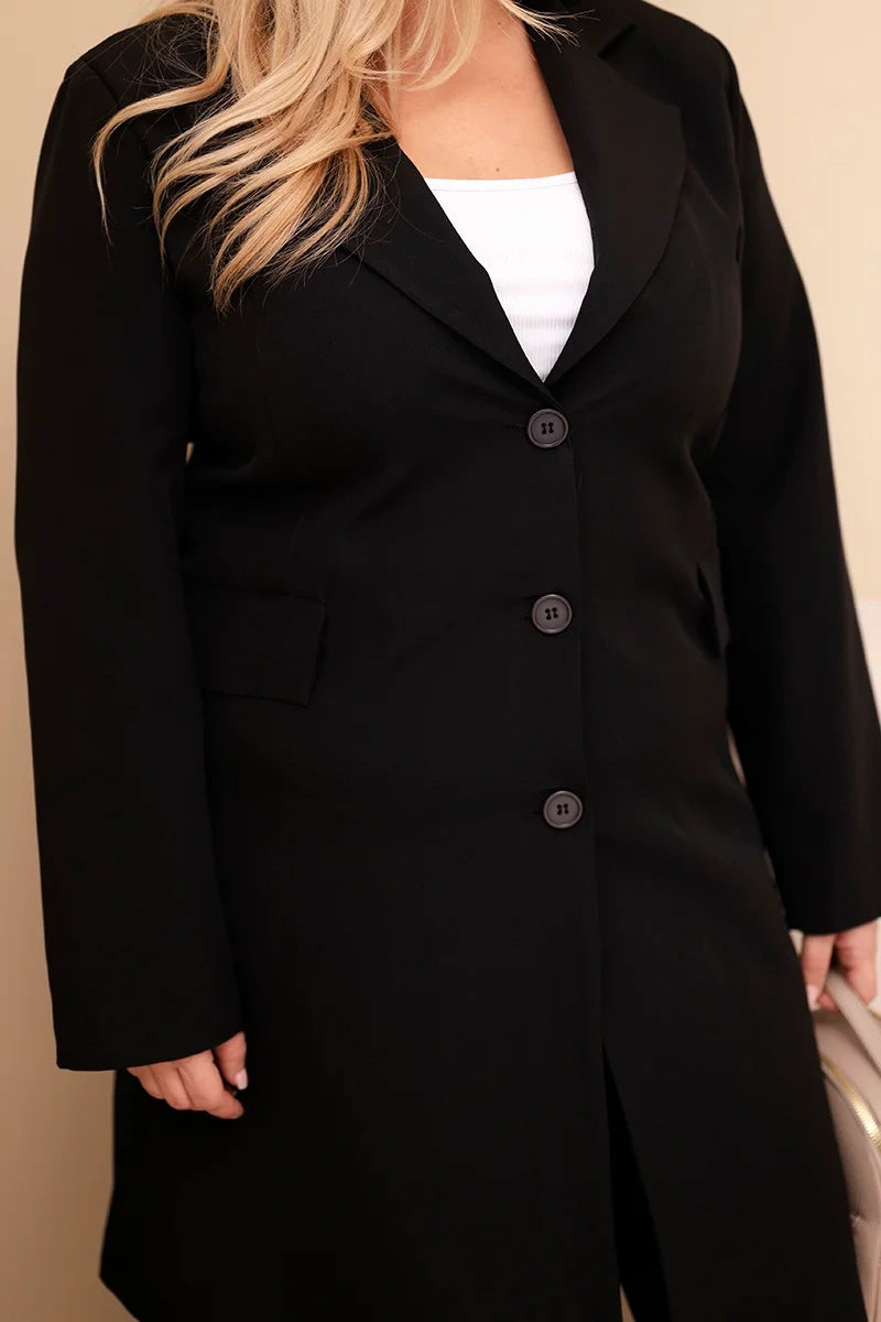 Дълго дамско палто с яка и джобове