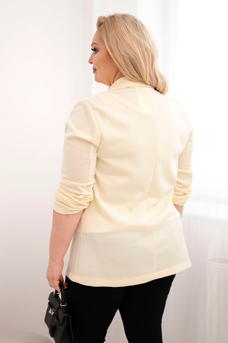 Плюс размер блейзър от вискоза с дълги ръкави и яка