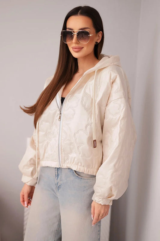 Яке с качулка и цветен релефен принт