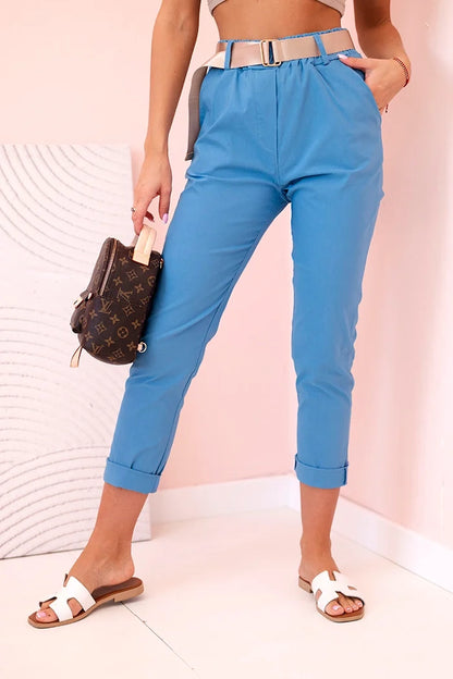 Дамски панталон от вискоза с колан и навити крачоли ART3922