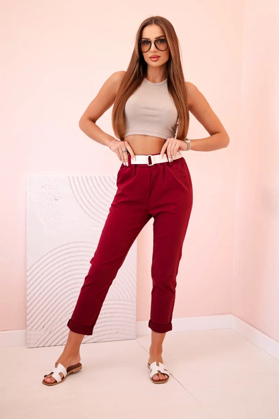 Дамски панталон от вискоза с колан и навити крачоли ART3922