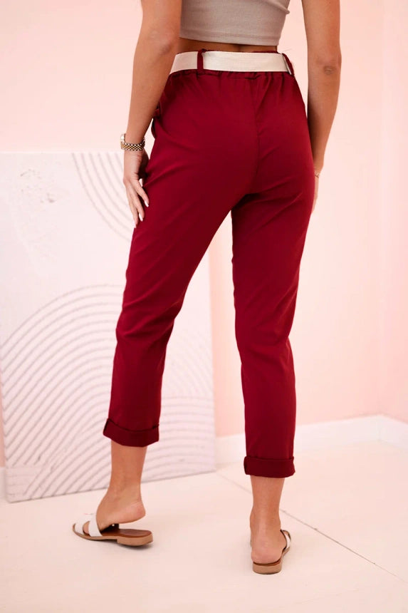 Дамски панталон от вискоза с колан и навити крачоли ART3922