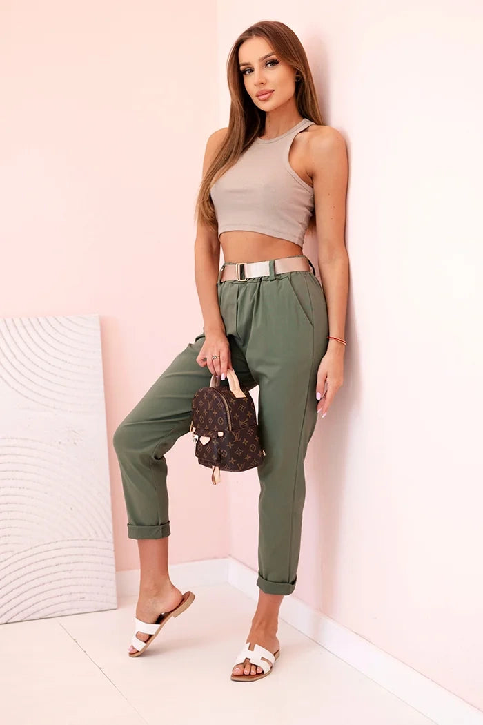 Дамски панталон от вискоза с колан и навити крачоли ART3922